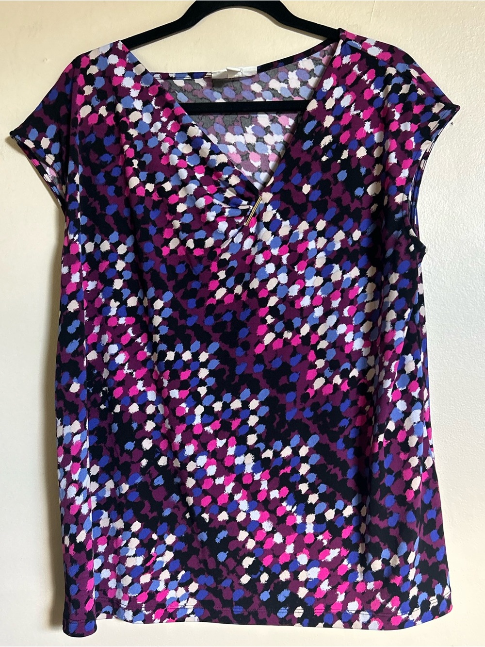 Dana Buchman XL Purple Pink Blue Abstract Print V-Neck Top